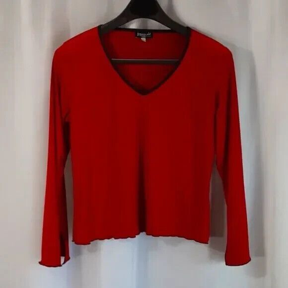 b.i.y.a.y.c.d.a. career size large red black long sleeve top - Picture 1 of 9